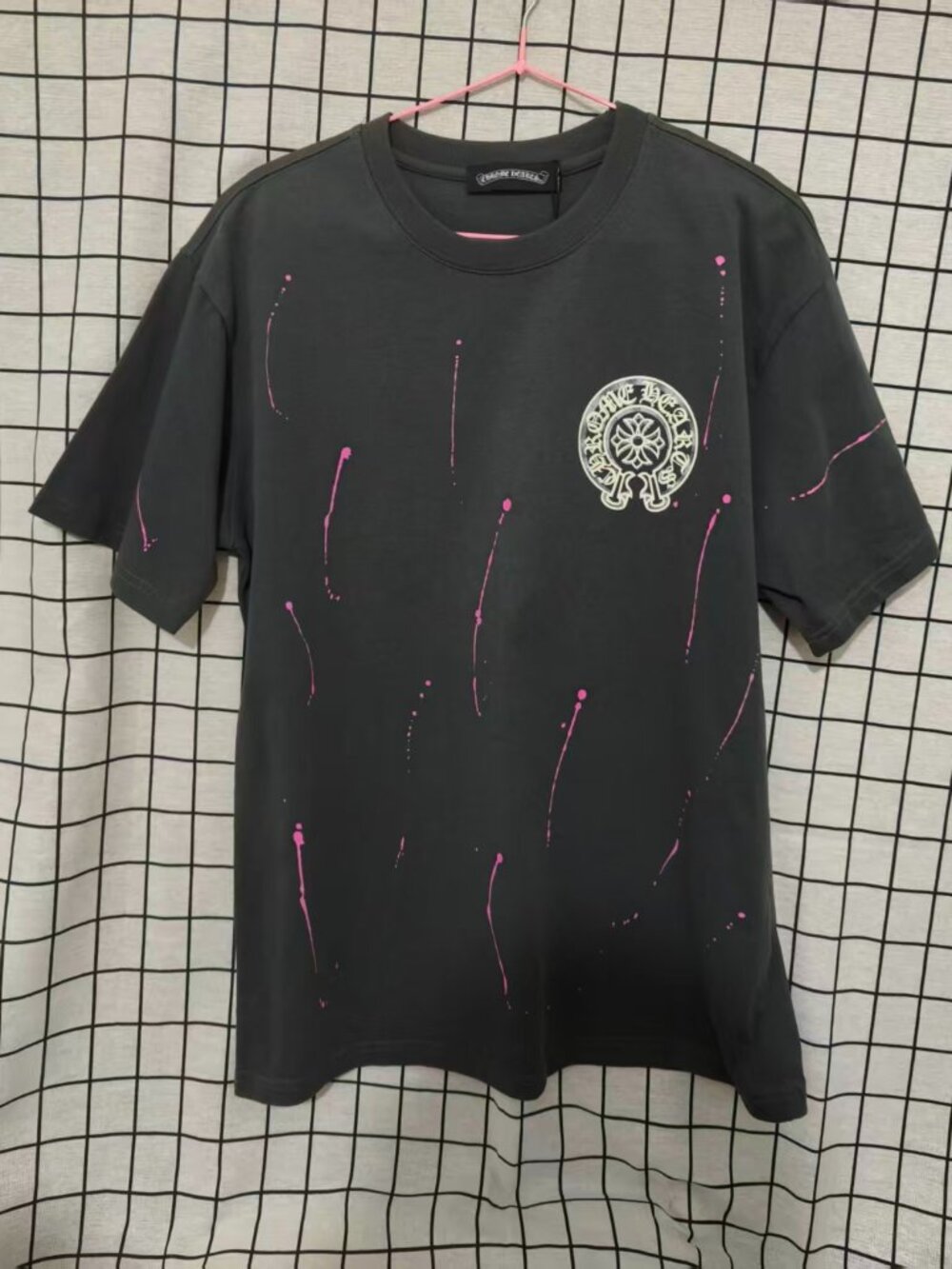 Chrome Hearts Black Pink Splash Print Unisex Short Sleeve T-shirt